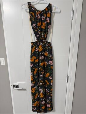 Wilfred Backless Floral Dress in Green with Mustard and Pink